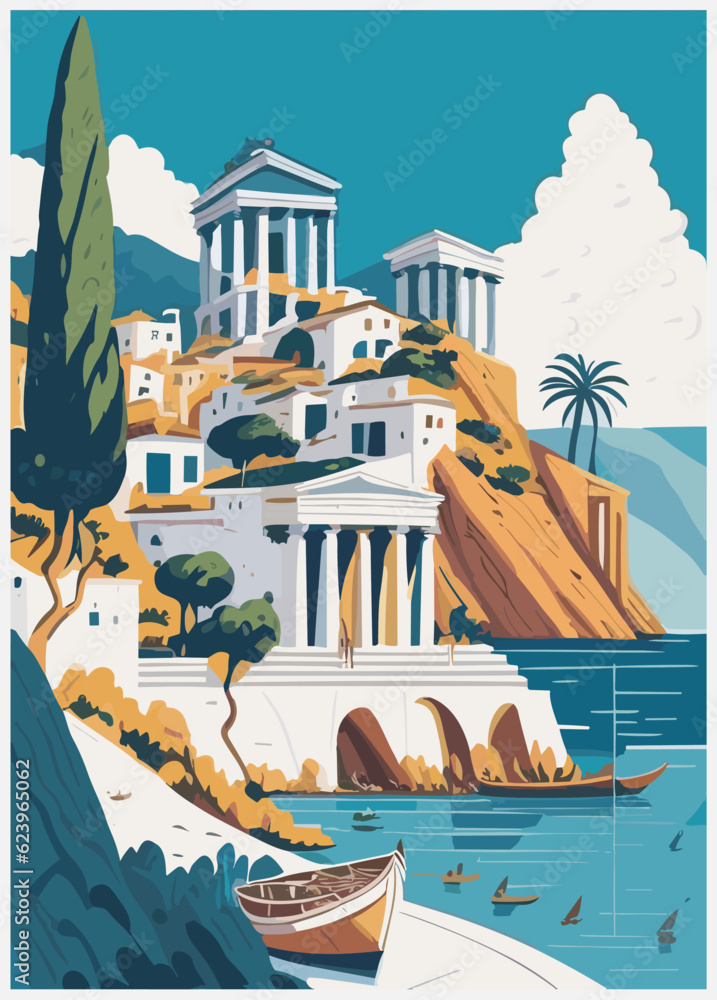Fototapeta premium Beautiful vintage poster design of the Greece