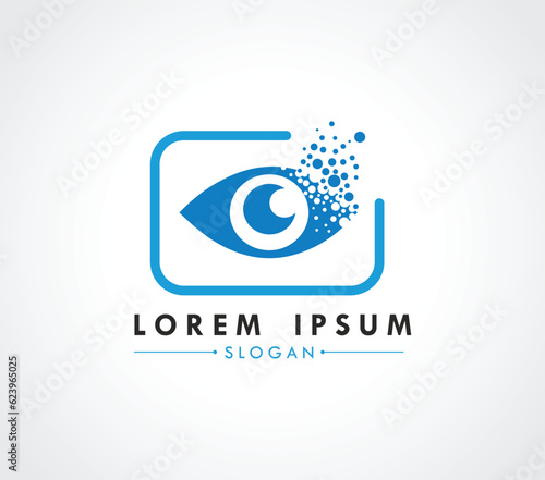 Eye logo design dispersing concept. Vector Illustrator.