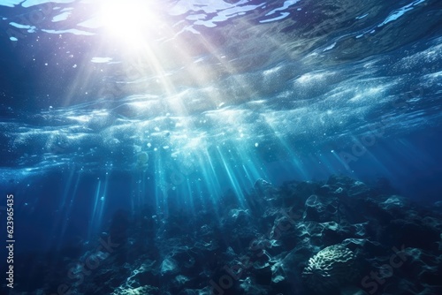 Illustration of Dark blue ocean surface seen from underwater  Generatie AI