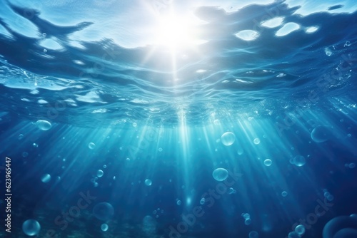 Illustration of Dark blue ocean surface seen from underwater, Generatie AI