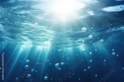 Illustration of Dark blue ocean surface seen from underwater, Generatie AI © tonstock
