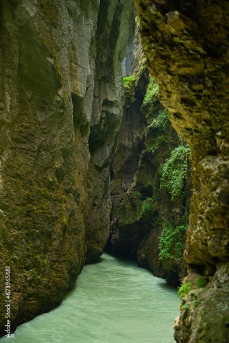 River running in a canyon in Aareschlucht in Switzerland