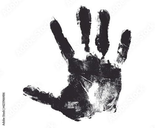 black and gray hand print isolated on transparent background human palm and fingers