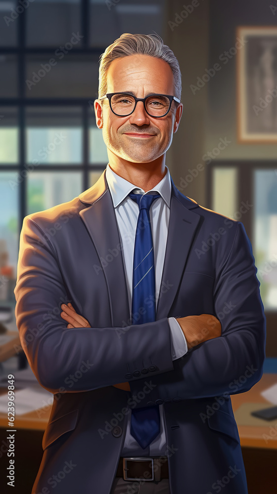 Fototapeta premium Portrait of a male executive with crossed arms. Generative AI