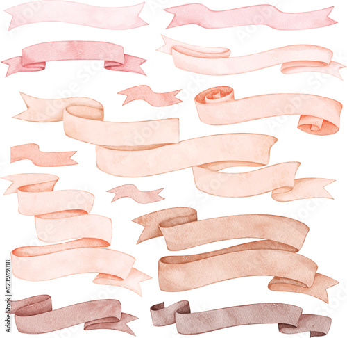 Watercolor illustration set of Banner Ribbons 