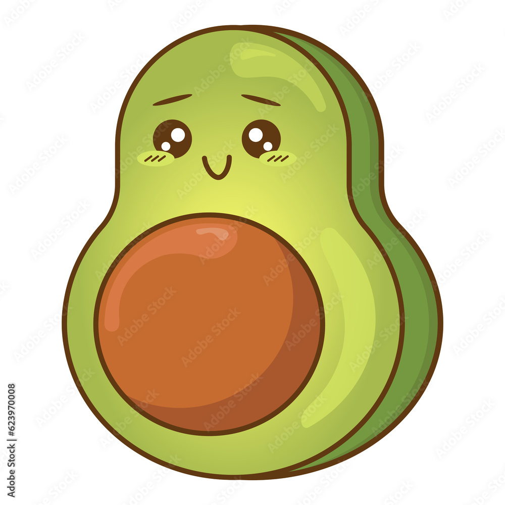 happy avocado kawaii style. cute png illustration fruit and vegetable ...