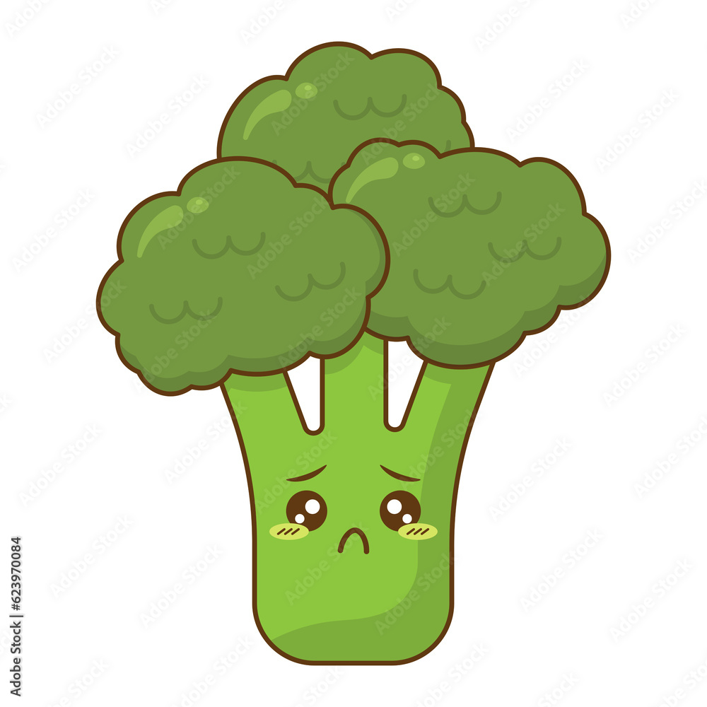 sad broccoli kawaii style. cute png illustration fruit and vegetable characters