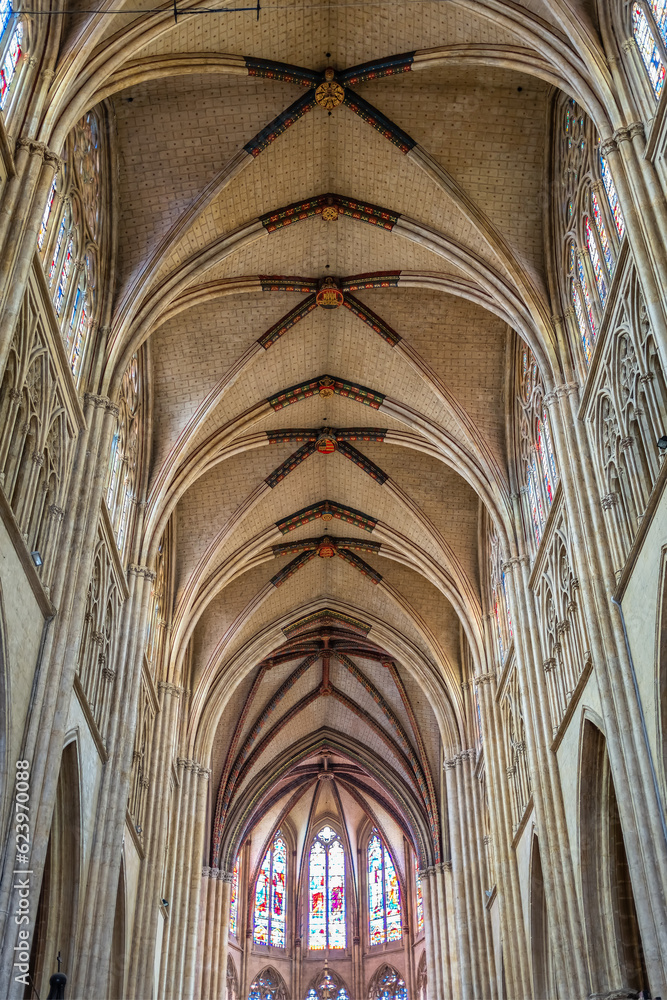Beautiful architecture of the medieval cathedral of the tourist town of Bayonne in France.