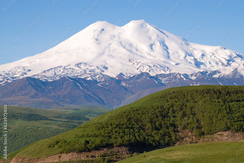 Elbrus in June landscape. Kabardino-Balkaria, Russia