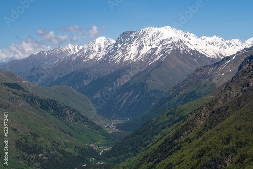 View of the Baksan Gorge on a sunny June day. Kabardino-Balkaria, Russia