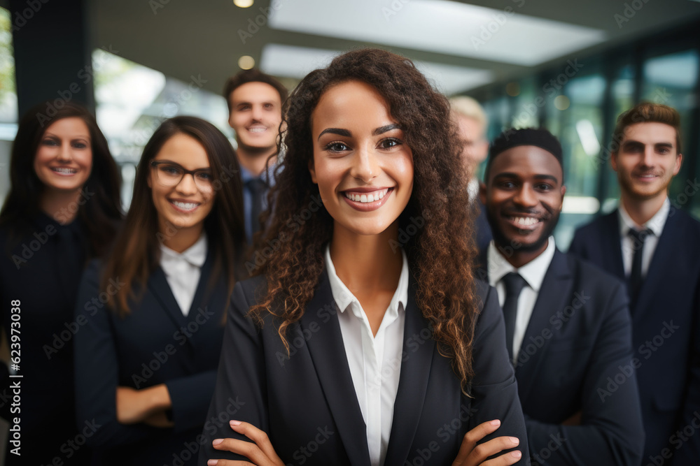 Smiling black businesswoman and his team Smiling black businesswoman and his team