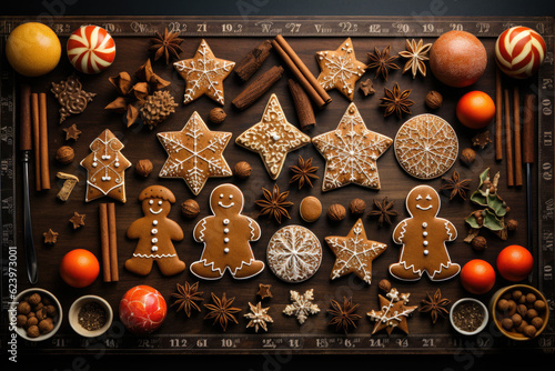 knolling photograph of Homemade Christmas Gingerbread Cookies © EmmaStock