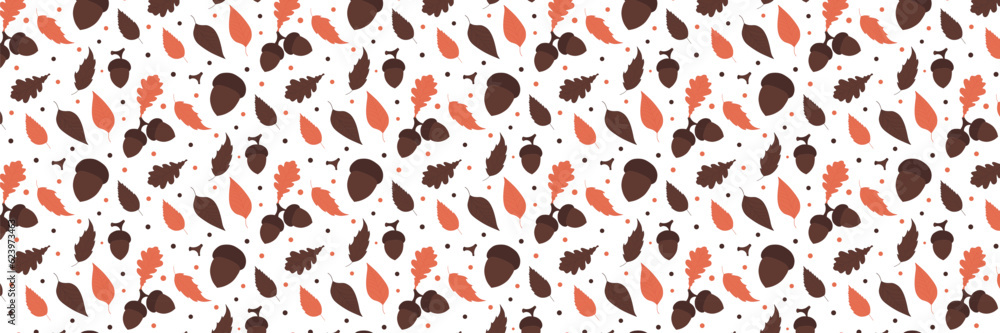 Autumn seamless pattern with different leaves and plants, seasonal colors Autumn seamless pattern with different leaves and plants, seasonal colors