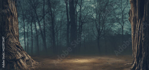 Fototapeta Naklejka Na Ścianę i Meble -  Scary dark forest with fog