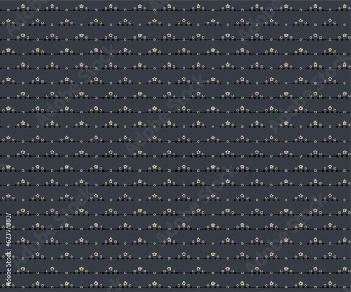 Abstract flower seamless pattern with geometric mini flower,circle n dot in light brown and black on hazy blue background.Vector illustration for masculine male shirt lady’s dress cloth fabric 