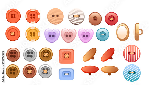 Set of sewing buttons for clothing or accessory needlework elements vector illustration isolated on white background