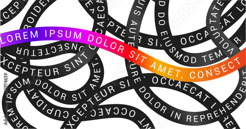 Wallpaper made of Black Stripes with text and the Rainbow Stripe. A Pattern of intertwined black Threads. Vector illustration.
 photo