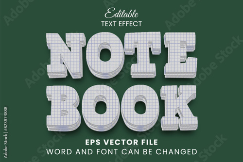 Notebook paper textured 3d editable vector text effect