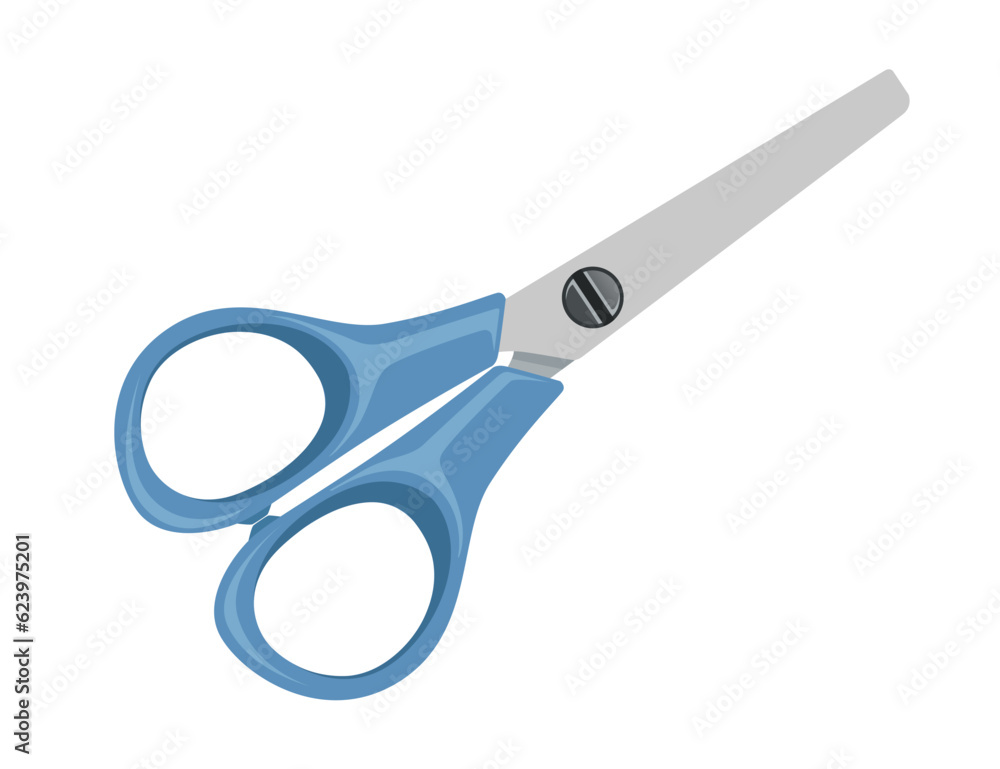 Stainless steel scissors with blue plastic handle vector illustration isolated on white background Stainless steel scissors with blue plastic handle vector illustration isolated on white background