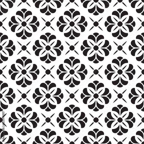 porcelain flower pattern Chinese and Japanese style, black and white ceramic floral seamless background, beautiful tile design, vector illustration