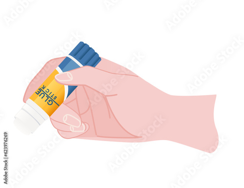 Hand hold glue stick vector illustration isolated on white background