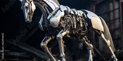 Realistic Cyborg Horse: Futuristic Fusion of Technology and Nature © idaline!