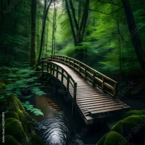 wooden bridge in the forest generated ai