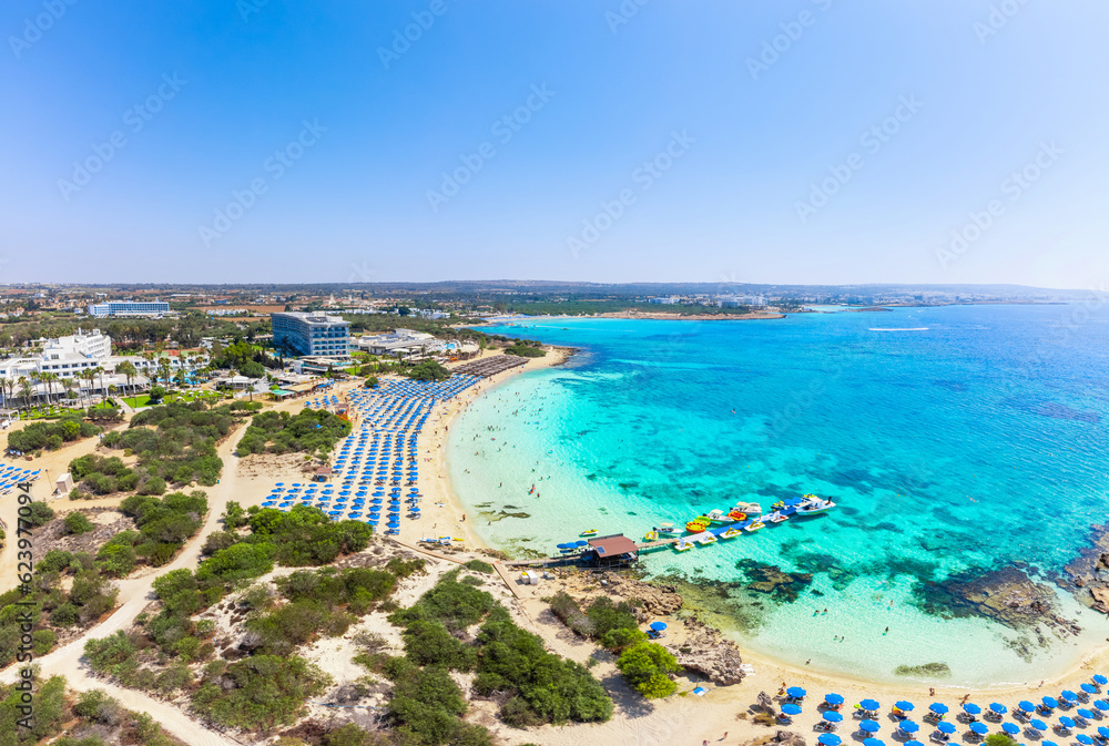 Makronissos sea beach, Ayia Napa, Cyprus, Europe. Aerial Cyprus view
