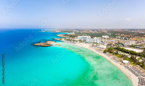 Nissi beach  Cyprus  Europe. Aerial summer view beautiful sand beach