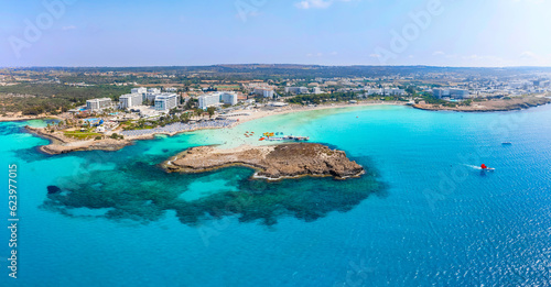 Nissi beach, Ayia Napa, Cyprus. Aerial summer beach view on Cyprus