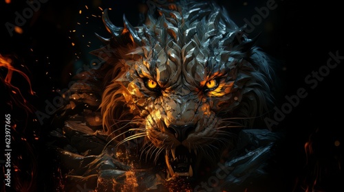 image tiger with burning eyes spines made with generative AI © Vitalii But