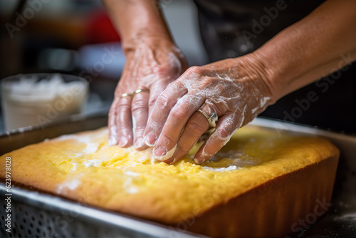 Baking Delights: Close-Up of Hands Preparing a Delicious Homemade Cake
