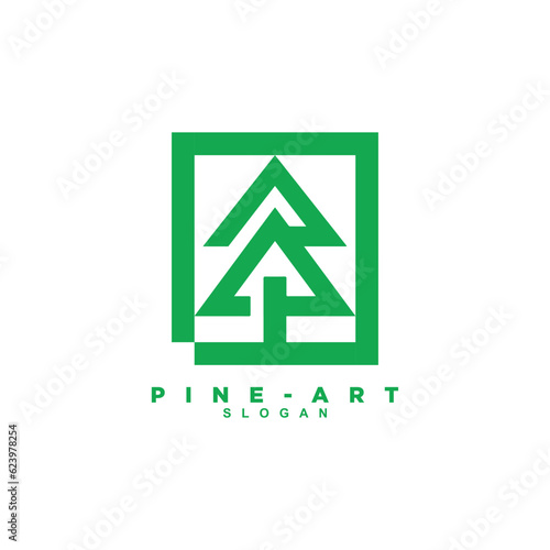 Simple linear rectangle pine tree logo design badge
