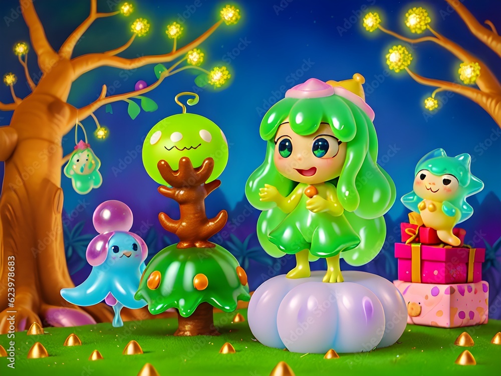 Fototapeta premium Cute Slime Creatures Christmas, Generative AI Illustration