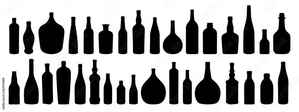 The set of silhouettes of glass bottles.
The set of silhouettes of glass bottles.