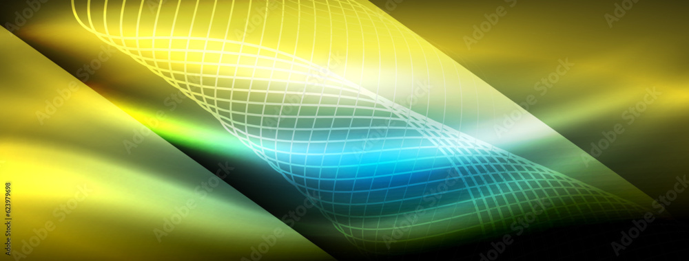 Obraz premium Glowing neon wave abstract background - vibrant, luminescent waves pulsate in a captivating and electrifying display