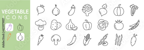 Vegetables icons set. Outline icons collection. Vector illustration.