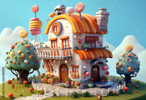 Beautyful Cute Cartoon House Building extreme closeup. Generative AI