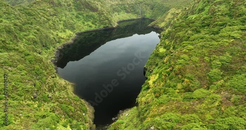 aerial view of lake Lagoa Comprida in Flores island Azores photo