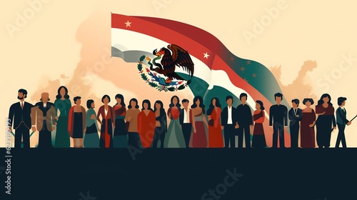 Illustrations and icons of the Mexican flag and the celebration of the holiday in the context of Mexico's Independence Day,AI generated.  #623980493