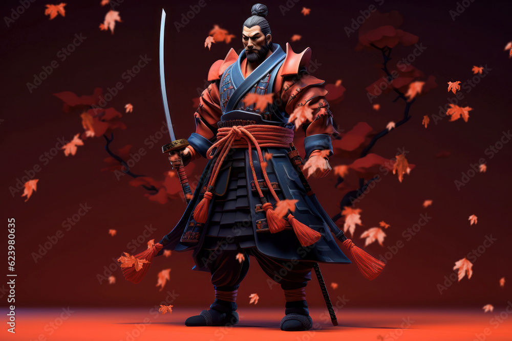 Fototapeta premium 3D deformed image of a samurai, Generative AI