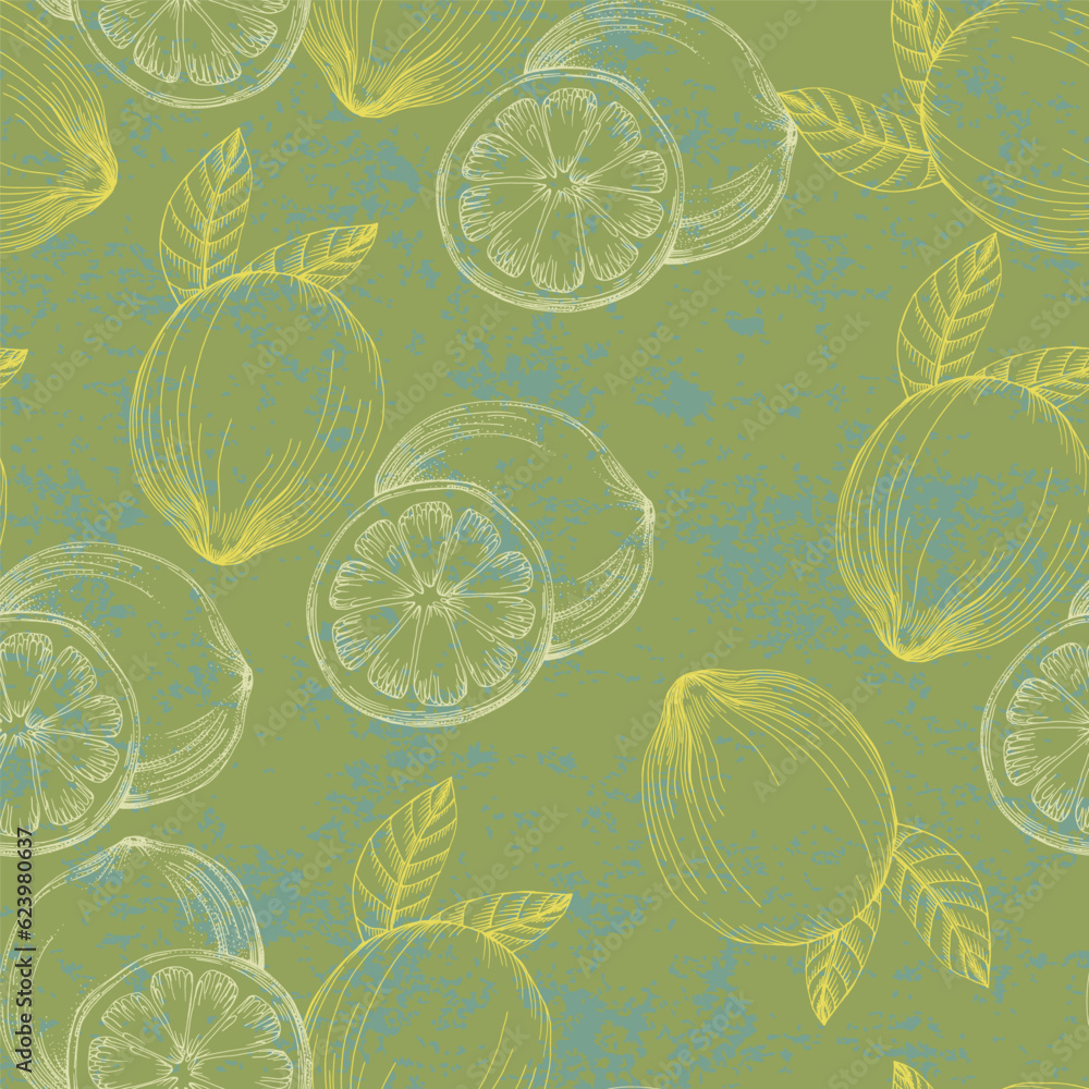 Seamless Lemon pattern with tropic fruits. Hand drawn vector illustration in sketch style for summer romantic cover, tropical wallpaper, vintage texture. Seamless Lemon pattern with tropic fruits. Hand drawn vector illustration in sketch style for summer romantic cover, tropical wallpaper, vintage texture.