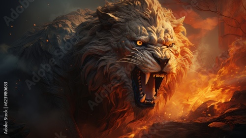 image realistic epic lion king made with generative AI
