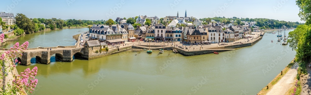 Panoramic view at the Waterfront of Old town Auray with Saint Goustan bridge in France