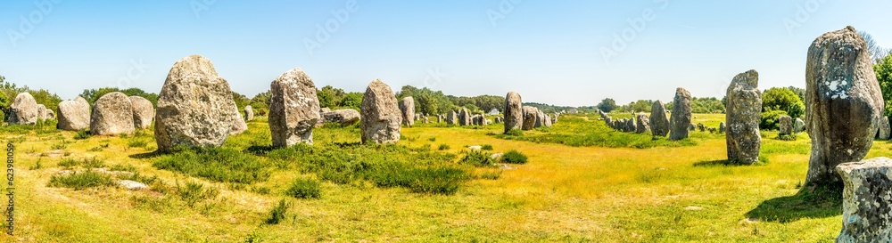 Panoramic view at the Carnac stones near the south coast of Brittany in northwestern France Panoramic view at the Carnac stones near the south coast of Brittany in northwestern France