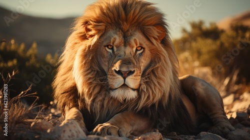 African male lion head portrait looking into camera © sirisakboakaew