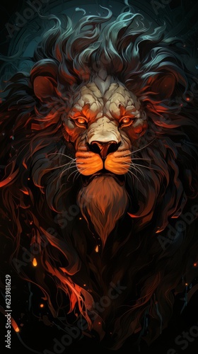 Cinematic image lion with burning eyes made with generative AI © Vitalii But