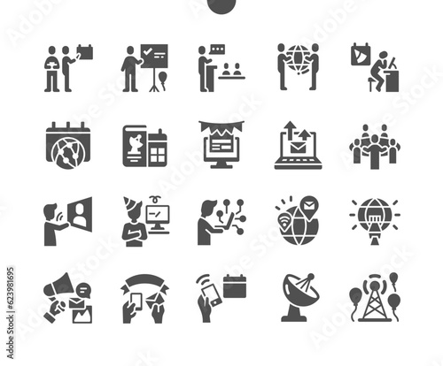 World Telecommunication and Information Society Day 17 May. Discussion of problems. Calendar. Vector Solid Icons. Simple Pictogram