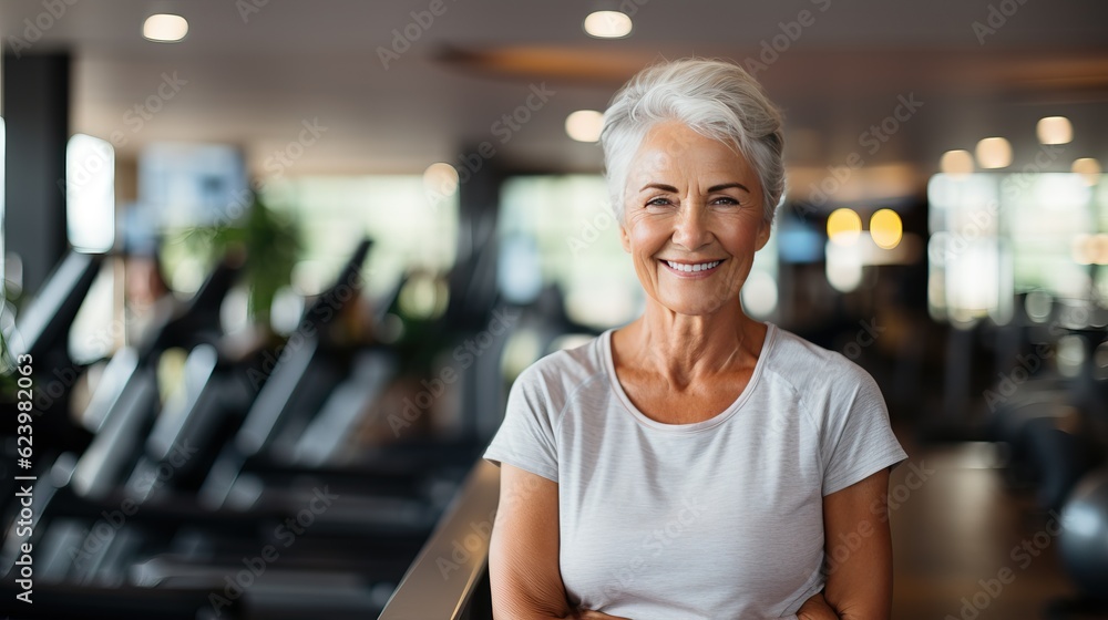 Fototapeta premium person in a gym. senior woman exercise generative ai. 