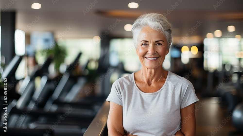 person in a gym. senior woman exercise generative ai. 